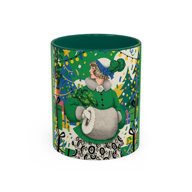 🍀🎄 The Emerald Holly Christmas Colorful Mug – Art Deco Holiday Elegance