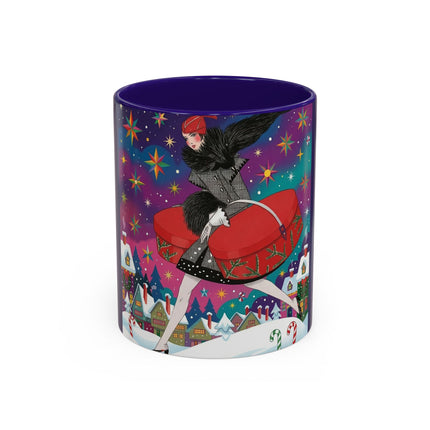 🎁✨ The Lady Of The Christmas Hatbox Colorful Mug – Art Deco Holiday Fantasy