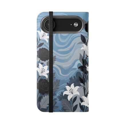 🖤🤍 The Lady Of The Black Rose Garden Flip Case – Art Deco Floral Elegance