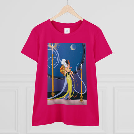 Smoke and Secrets: A Glamorous Encounter in Prohibition Era Women's Midweight Cotton Tee