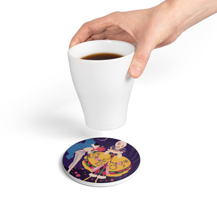 🌹🌙 The Queen Of The Midnight Roses Ceramic Coaster – Art Deco Garden Fantasy
