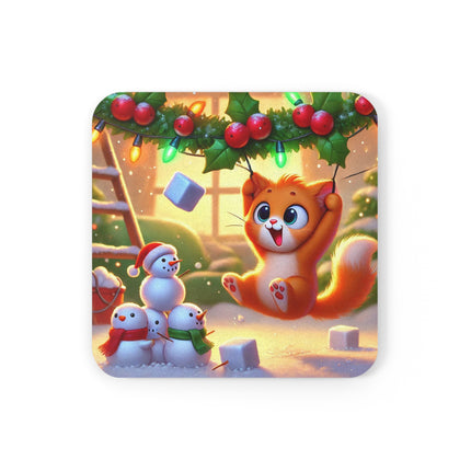 Naughty or Nice Kitten Christmas Cork Back Coaster