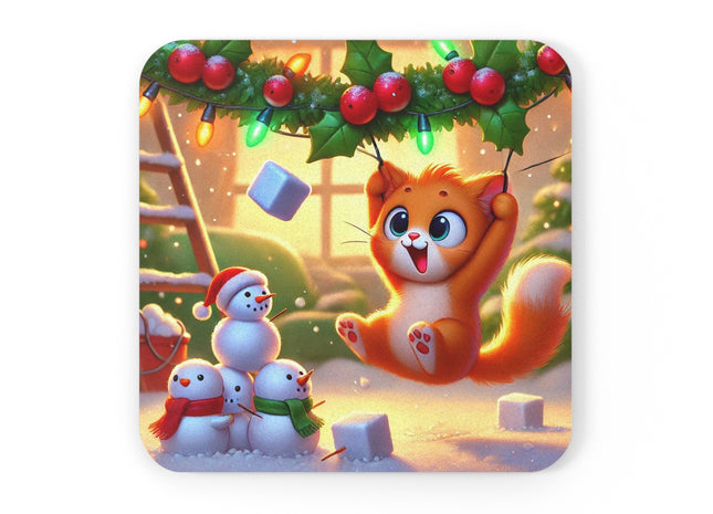 Naughty or Nice Kitten Christmas Cork Back Coaster