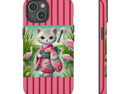 Geisha Kitten Strolls Among the Spoonbills Phone Cases