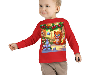 Naughty or Nice Kitten Christmas Toddler Long Sleeve Tee