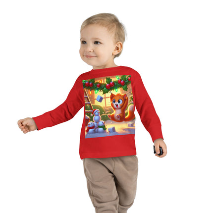 Naughty or Nice Kitten Christmas Toddler Long Sleeve Tee