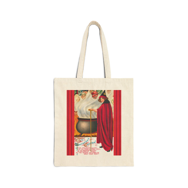 The Hallowe'en Cauldron In the Firelight's Gleam Cotton Canvas Tote Bag