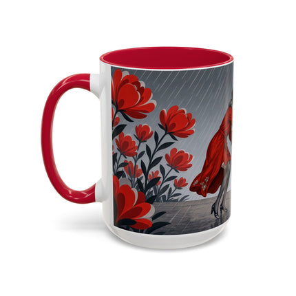 ☔🌹 The Scarlet Rainstorm Promenade Colorful Mug – Art Deco Motoring Elegance