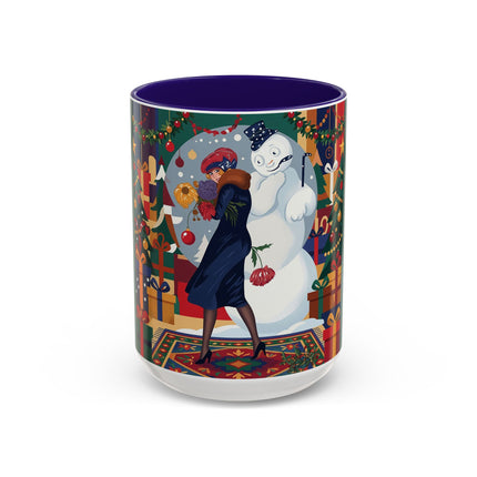 ☃️🎄 The Snowman's Christmas Companion Colorful Mug – Art Deco Holiday Fantasy