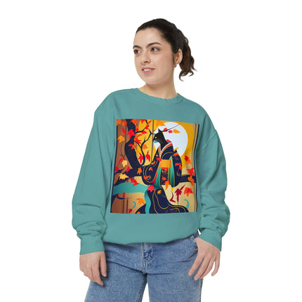 Black Cat in Kimono Unisex Garment-Dyed Sweatshirt