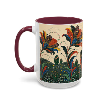 🌺🦋 The Enchanted Floral Voyage Colorful Mug – Art Deco Botanical Whimsy