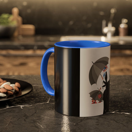 The Lady of Silver Umbrellas Colorful Mug (11oz, 15oz) – Art Deco Mystery, Elegant Fashion & Silver Dreamscape