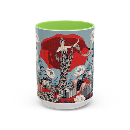 ❤️🌺 The Scarlet Parasol Spectacle Colorful Mug – Art Deco Fashion Elegance