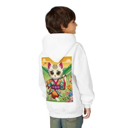 Samurai Kitten Youth Hooded Sweatshirt – Bold Adventure & Playful Spirit