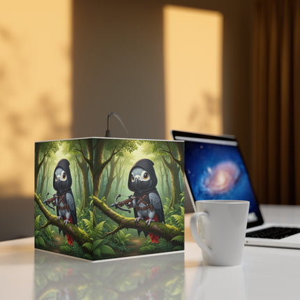 🪶🌲 The African Grey Sentinel Light Cube Lamp – Quiet Strength & Woodland Adventure
