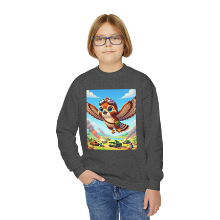 Red-Tailed Hawk in Battle Youth Crewneck Sweatshirt – Flight, Focus & Fearless Energy