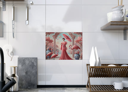 Petals, Porcelain, and Flamingos Ceramic Tile