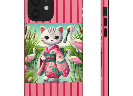 Geisha Kitten Strolls Among the Spoonbills Phone Cases