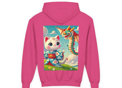 Geisha Kitten and the Dragon Kite Youth Heavy Blend Hooded Sweatshirt
