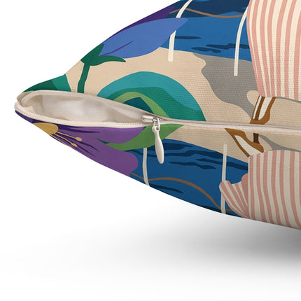🌊🔭 The Lady Of The Seaside Lookout Square Pillow – Art Deco Nautical Adventure
