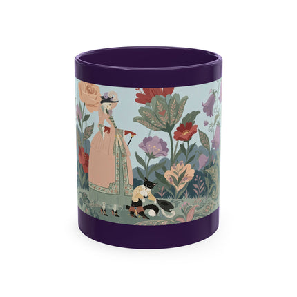 🐈🥾 The Lady & Puss In Boots In The Flower Garden Ceramic Mug – Art Deco Storybook Whimsy