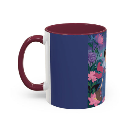The Lady And The Morning Song Colorful Mugs – Art Deco Botanical Elegance