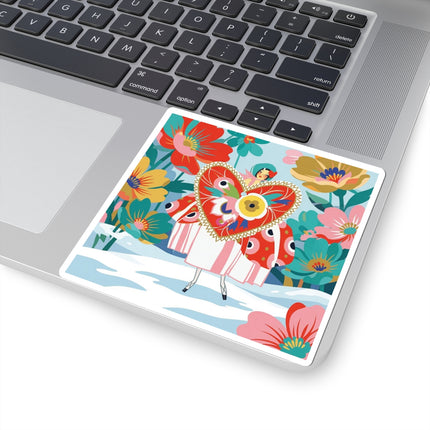❤️🌸 The Winter Heart Garden Kiss-Cut Sticker – Colorful Art Deco Floral Fantasy