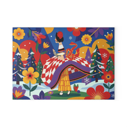 🌈❄️ The Lady Of The Kaleidoscope Snow Glass Cutting Board – Art Deco Holiday Fantasy