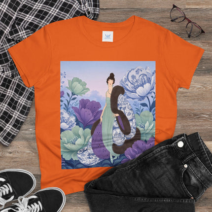 💜🌸 The Lavender Porcelain Garden Cotton Tee – Art Deco Fashion Elegance