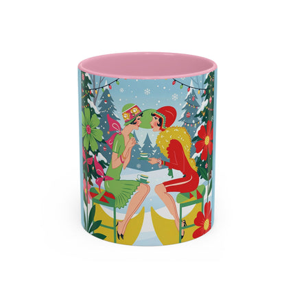 ☕🎄 Christmas Tea In The Snow Garden Colorful Mug – Art Deco Holiday Friendship