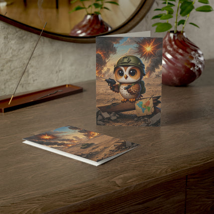 🦉💥 The Little Battlefield Scout Greeting Card – Whimsical Animal Adventure