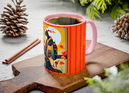 Black Cat in Kimono Colorful Mugs, 11oz