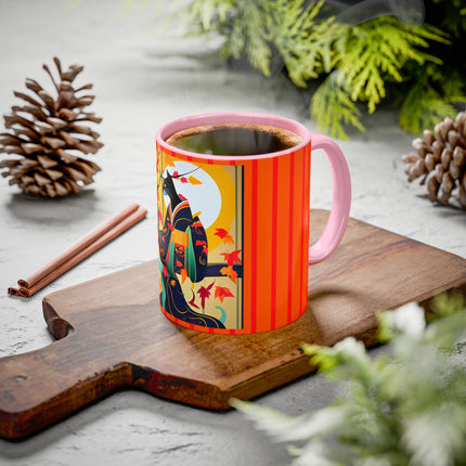 Black Cat in Kimono Colorful Mugs, 11oz