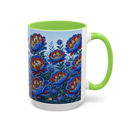 💙🌺 The Sapphire Blossom Garden Dancer Colorful Mug – Art Deco Fashion Fantasy