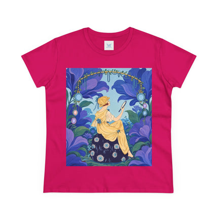 🪞🌺 The Enchanted Garden Mirror Cotton Tee – Art Deco Fashion Whimsy