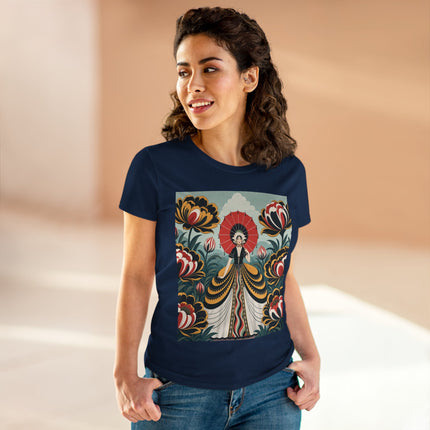 ❤️🌺 The Scarlet Parasol Garden Cotton Tee – Art Deco Floral Elegance