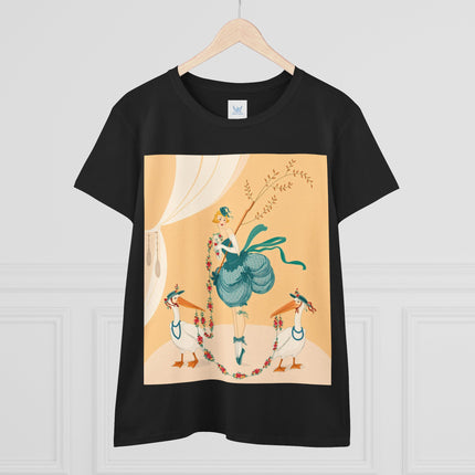 🌸🪽 The Lady And The Garden Storks Cotton Tee – Art Deco Floral Whimsy