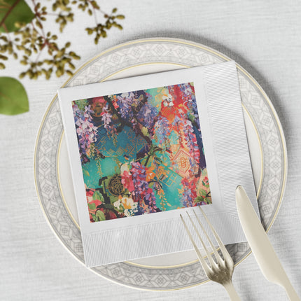 Golden Wisteria Symphony White Coined Napkins