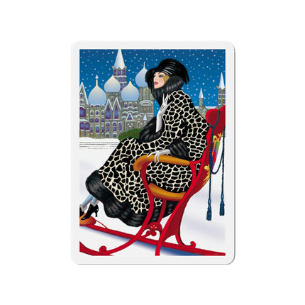 Elegant Winter Woman in Sleigh Die-Cut Magnets (5 Sizes)