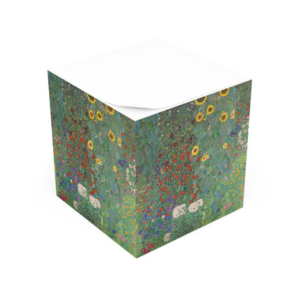 Farm Garden with Sunflowers by Gustav Klimt Note Cube