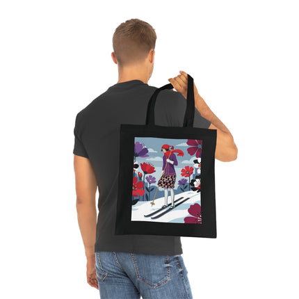 🎿🌺 The Winter Flower Skier Cotton Tote Bag – Art Deco Winter Fantasy