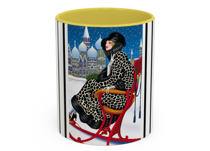 Elegant Winter Woman in Sleigh Colorful Mugs (11oz, 15oz)