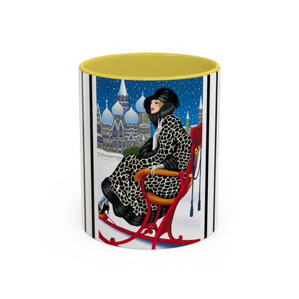 Elegant Winter Woman in Sleigh Colorful Mugs (11oz, 15oz)