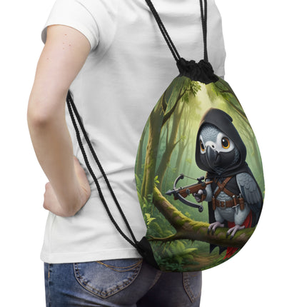 The African Grey Sentinel Drawstring Bag – Quiet Strength & Woodland Adventure