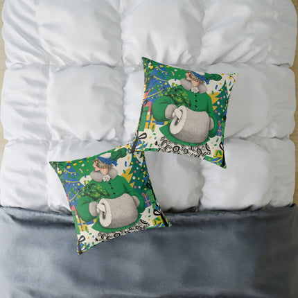 💚🎄 The Emerald Holly Christmas Square Pillow – Art Deco Holiday Elegance
