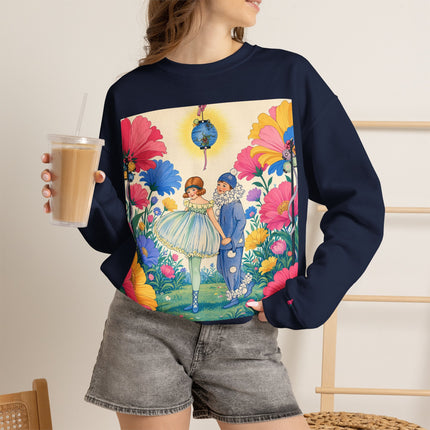 🌸🏮 The Lantern Garden Stroll Crewneck Sweatshirt – Art Deco Floral Whimsy