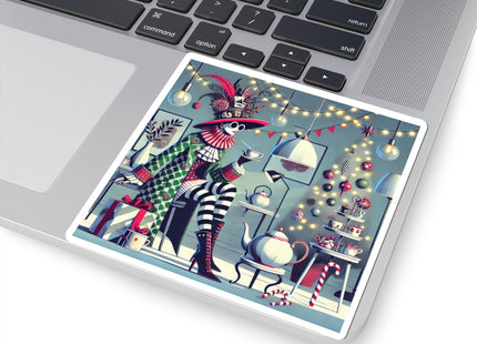 Whimsical Christmas Tea Party Kiss-Cut Stickers (4 Sizes)