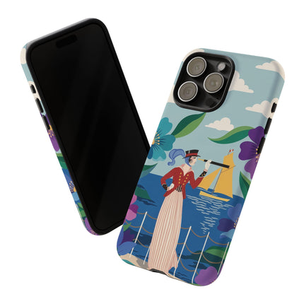 🌊🔭 The Lady Of The Seaside Lookout Phone Case – Art Deco Nautical Adventure