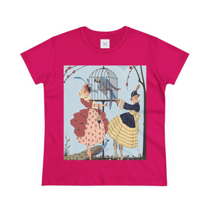 🦚🦜 The Ladies Of The Garden Aviary Cotton Tee – Art Deco Bird Fantasy