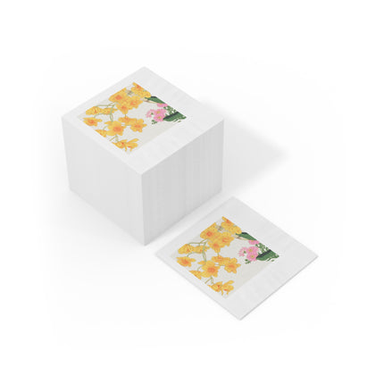 Golden Bow Orchid by Tanigami Kônan White Coined Napkins